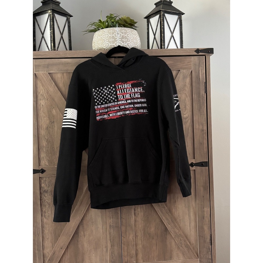 Grunt Style Kids Pledge of Allegiance Hoodie Black Patriotic Sweatshirt Medium